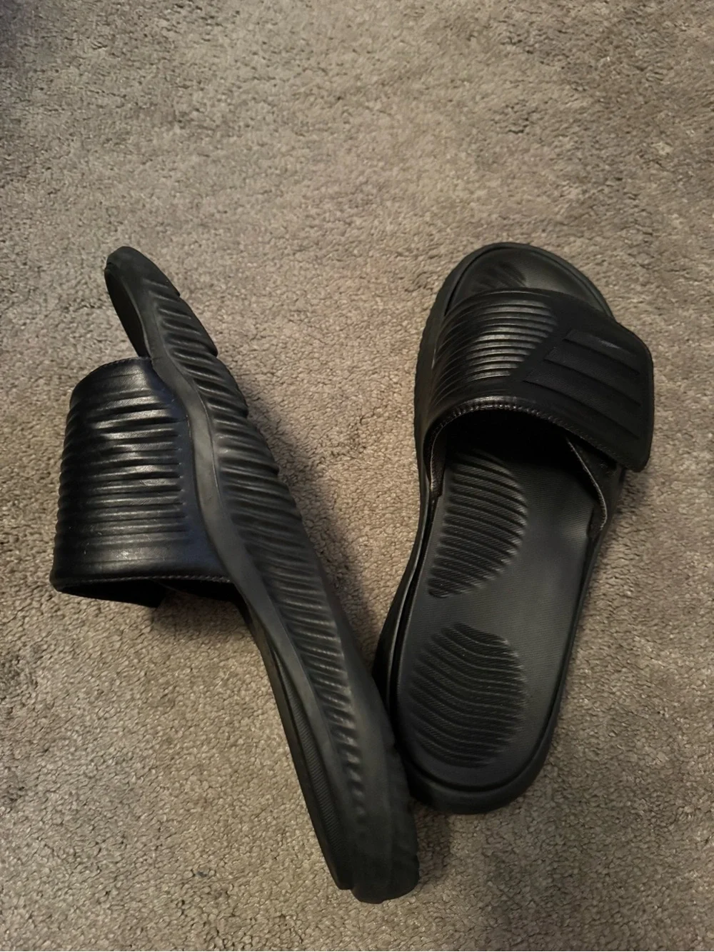 adidas Originals Black Slide Sandals with Textured Strap